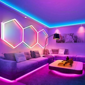 Set 3 Hexagoane LED Honeycomb RGB Digitale Tuburi 460mm