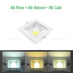 Spot LED 12W Patrat COB Sticla 3 Functii