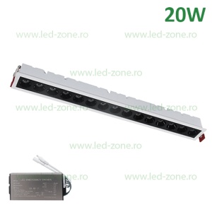 Corp Iluminat LED 20W 42cm Incastrabil Liniar EL-05 Alb-Negru Emergenta - Img 1