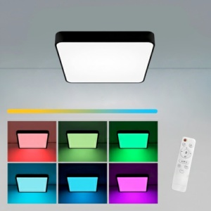 Panou LED 24W 30x30cm Aplicat Negru RGB-CCT cu Telecomanda