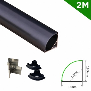 Profil Aluminiu Aplicat Negru 90 Grade Dispersor Negru Convex 2M 12MM