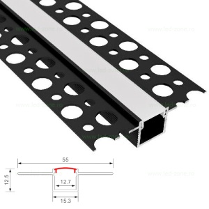 Profil Aluminiu Incastrat Sub Tencuiala Negru Dispersor Alb 2M 12.7MM - Img 2