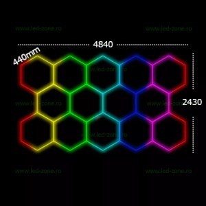 Set 14 Hexagoane LED Honeycomb RGB Digitale Tuburi 440mm - Img 2