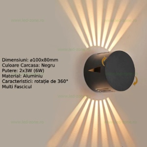 Aplica LED 2x3W Exterior Rotunda Neagra Multi Fascicul LZ2125 - Img 4
