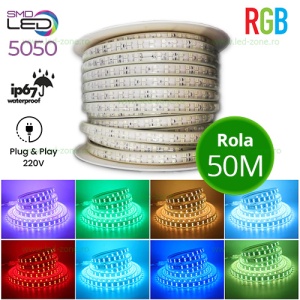 Banda LED 5050 120 SMD/ML RGB 220V Lupa Rola 50m - Img 1