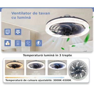 Lustra LED 30W Soclu E27 CCT cu Ventilator si Telecomanda