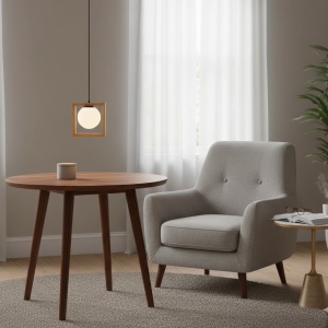 Lustra Suspendata 1 Soclu E14 Lemn LZ3076 - Img 3