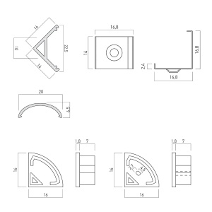 Profil Aluminiu Aplicat Negru 90 Grade Dispersor Alb Convex 2M 10MM