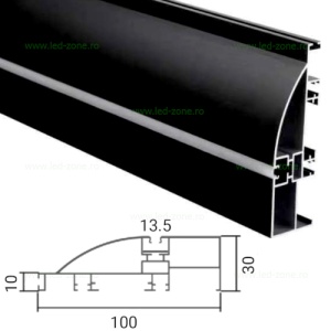 Profil Aluminiu Aplicat Negru Dispersor Alb 2M 13.5MM Plinta  - Img 2