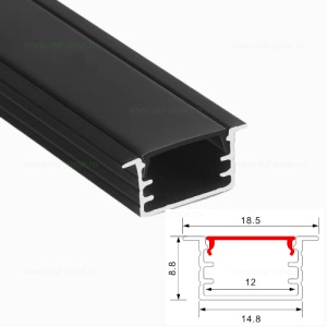 Profil Aluminiu Incastrat Negru Dispersor Negru 2M 12MM - Img 3
