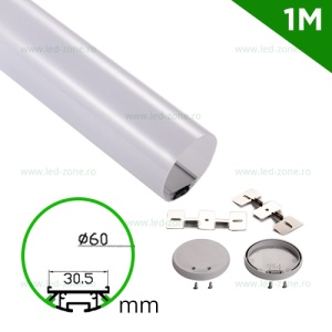 Profil Aluminiu Suspendat Dispersor Mat Cilindru 1M 30MM - Img 1