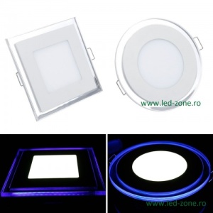 Spot LED 10W Patrat Alb Rece Contur Albastru