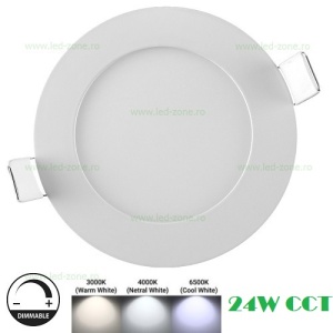 Spot LED 24W Rotund Alb Incastrat Dimabil 3 Functii CCT IP44