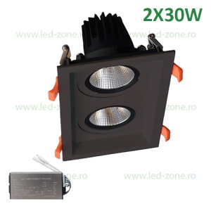 Spot LED 2X30W Dreptunghiular Negru Emergenta - Img 1