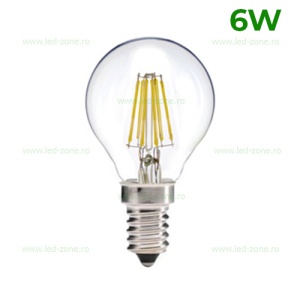 Bec LED E14 6W Filament Glob Clar G45