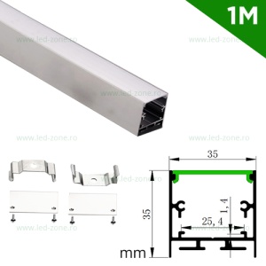 Profil Aluminiu Aplicat Dispersor Mat 1M 25.4MM - Img 1