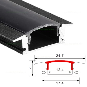 Profil Aluminiu Incastrat Negru Dispersor Negru 2M 12.4MM - Img 2