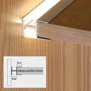 Profil H Aluminiu Incastrat Bidirectional Dispersor Mat 2M 13MM - Img 2