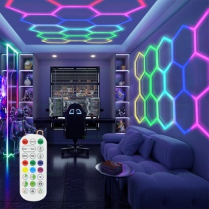 Set 14 Hexagoane LED Honeycomb RGB Digitale Tuburi 440mm - Img 6
