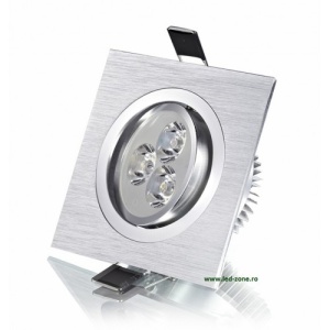 Spot LED 3x1W Patrat Mobil Argintiu