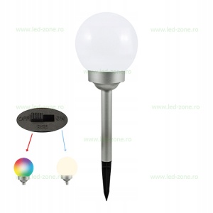 Stalp LED Gradina Solar Glob D100mm RGB sau Alb Cald