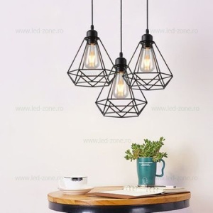 Lustra Vintage 3 Pendule Suport Rotund  - Img 2