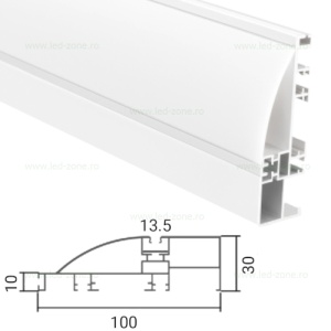 Profil Aluminiu Aplicat Alb Dispersor Alb 2M 13.5MM Plinta  - Img 2