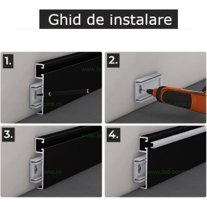 Profil Aluminiu Aplicat Negru Dispersor Alb 2M 14.3MM Plinta - Img 4