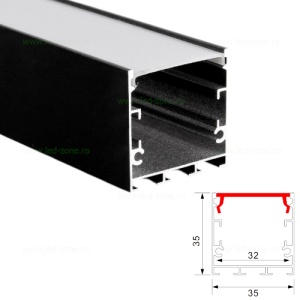 Profil Aluminiu Aplicat Negru Dispersor Alb 2M 32MM - Img 2