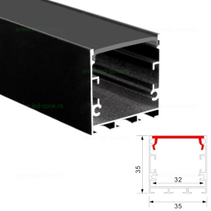 Profil Aluminiu Aplicat Negru Dispersor Negru 2M 32MM - Img 2
