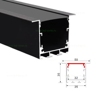 Profil Aluminiu Incastrat Negru Dispersor Negru 2M 32MM - Img 2