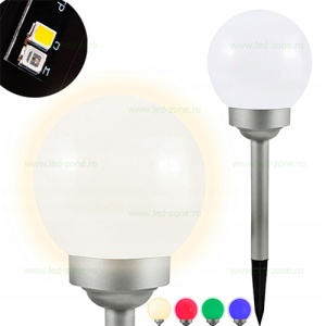 Stalp LED Gradina Solar Glob D200mm RGB sau Alb Cald - Img 3