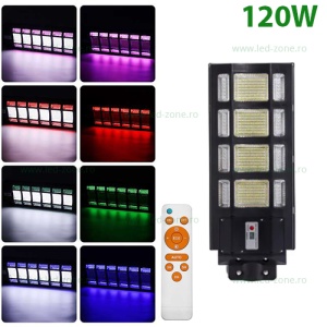 Lampa LED Iluminat Stradal 120W Solara cu RGB Senzor Miscare si Telecomanda - Img 1