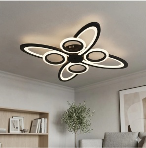 Lustra LED 128W Neagra 3 Functii Dimabila cu Telecomanda LZ9185/4+4