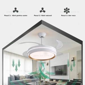 Lustra LED Rotunda cu Ventilator si Telecomanda LZ417YY Alb - Img 3