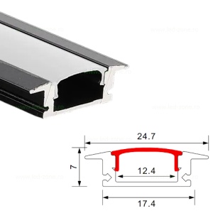Profil Aluminiu Incastrat Negru Dispersor Alb 2M 12.4MM - Img 2
