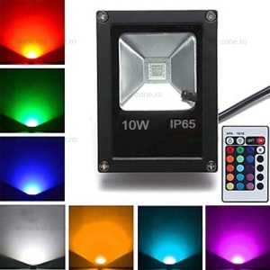 Proiector LED 10W Slim RGB Telecomanda - Img 1