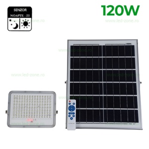 Proiector LED 120W cu Panou Solar Senzor Zi-Noapte si Telecomanda - Img 1