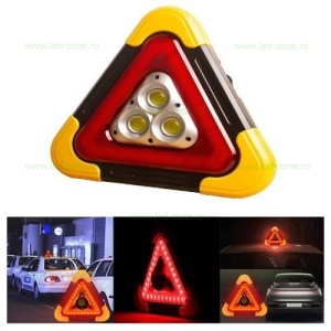Proiector LED 3xCOB De Avertizare Triunghi Solar si Acumulator - Img 1