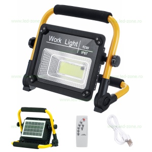 Proiector LED 50W COB Acumulator USB Solar