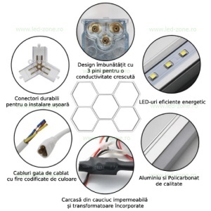 Set 5 Hexagoane LED Honeycomb 200W Tuburi 440mm 3 Trepte Lumina