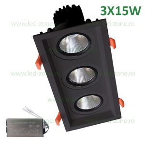 Spot LED 3X15W Dreptunghiular Negru Emergenta - Img 1