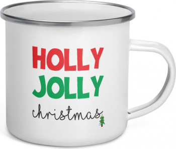 Cana metalica emailata personalizata Holly Jolly Christmas