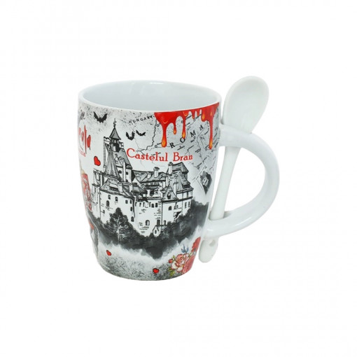 Cana Suvenir cu lingurita Castelul Bran Romania 10cm