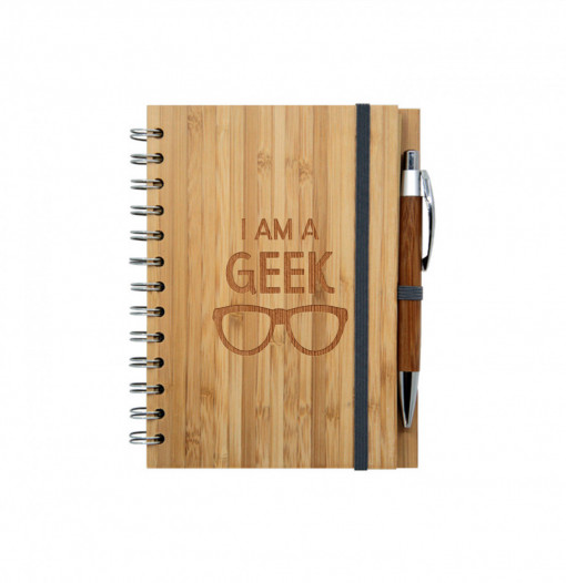 Carnetel din bambus cu pix I am a geek