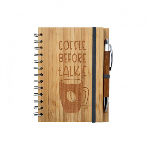 Carnetel din bambus cu pix Coffee Before Talkie