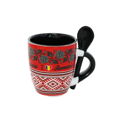 Cana cu lingurita Romania 7 cm rosu + negru