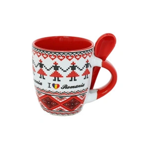 Cana cu lingurita Romania 7cm alb+rosu