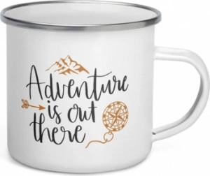 Cana metalica emailata personalizata Adventure is out there
