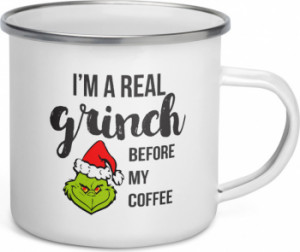 Cana metalica emailata personalizata Im a real Grinch before my coffee